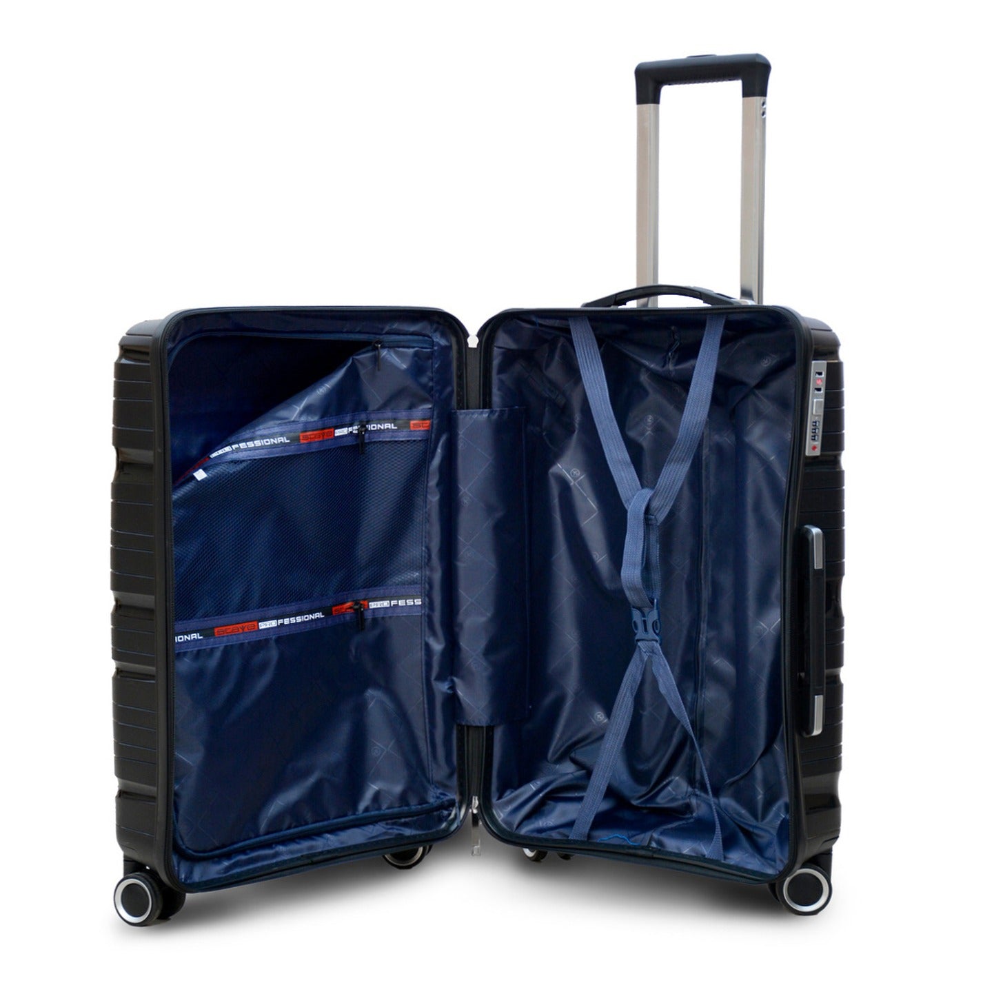 24" Black Colour Royal PP Luggage Lightweight Hard Case Trolley Bag With Double Spinner Wheel