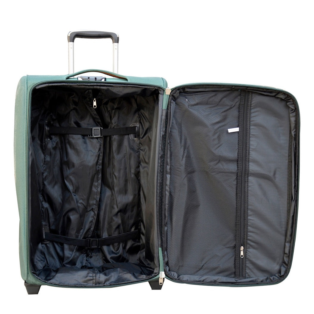 3 Piece Full Set 20" 24" 28 Inches Green Colour SJ JIAN 2 Wheel Luggage Lightweight Soft Material Trolley Bag