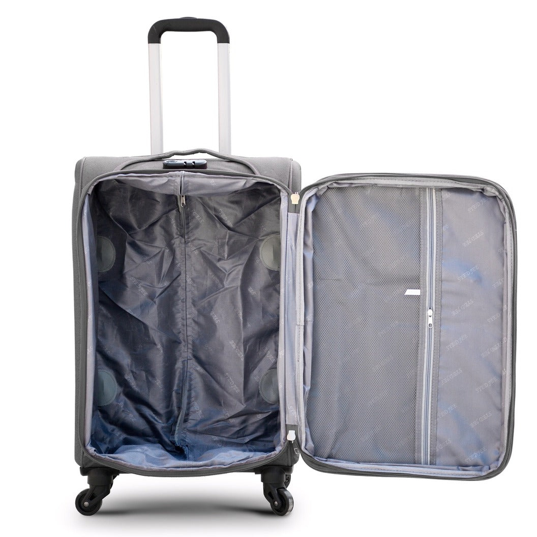24" Grey Colour SJ JIAN 4 Wheel Luggage Lightweight Soft Material Trolley Bag Zaappy.com