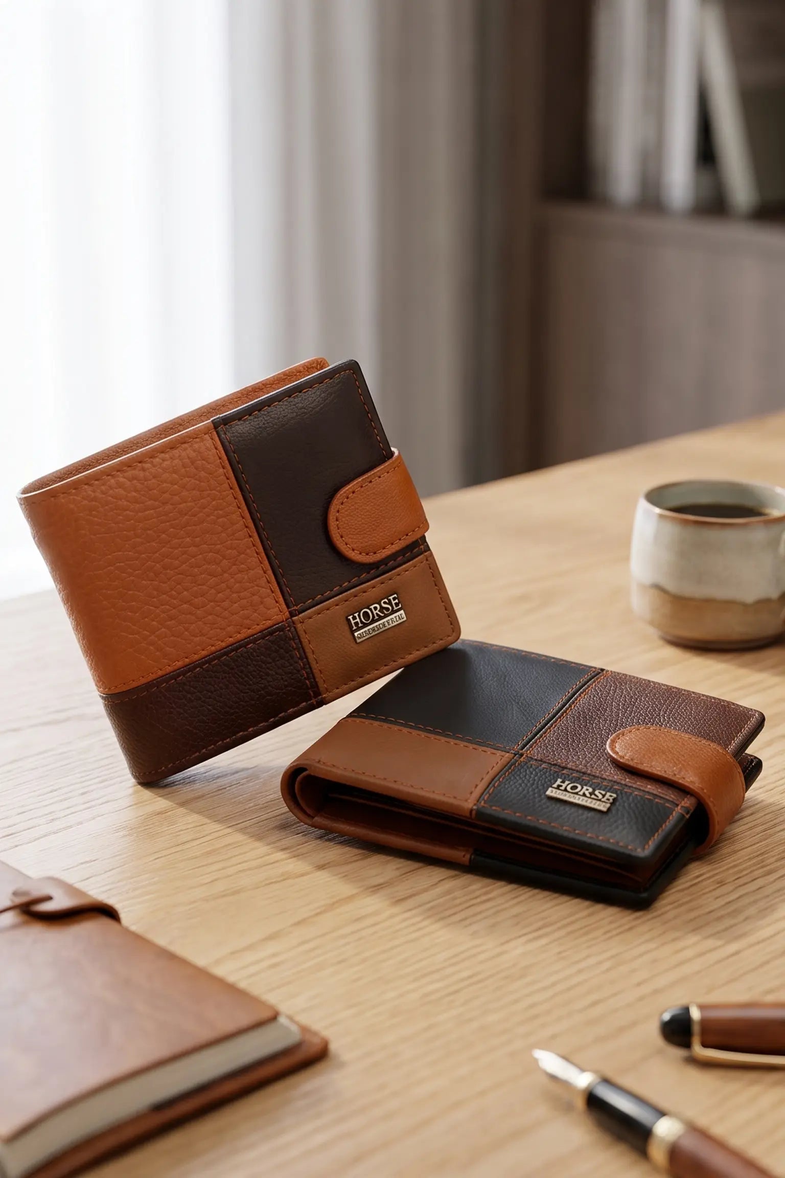Men's Genuine Leather Purse | 2 Fold Button Wallet