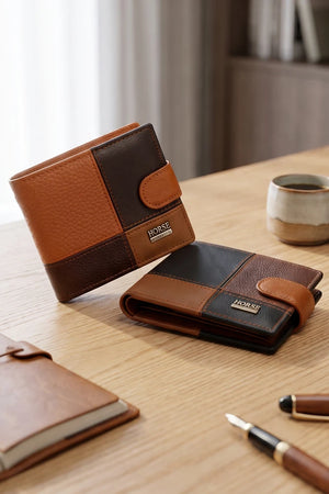 Men's Genuine Leather Purse | 2 Fold Button Wallet