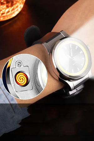 Men's Rechargeable USB Windproof Classic Lighter Wrist Watch