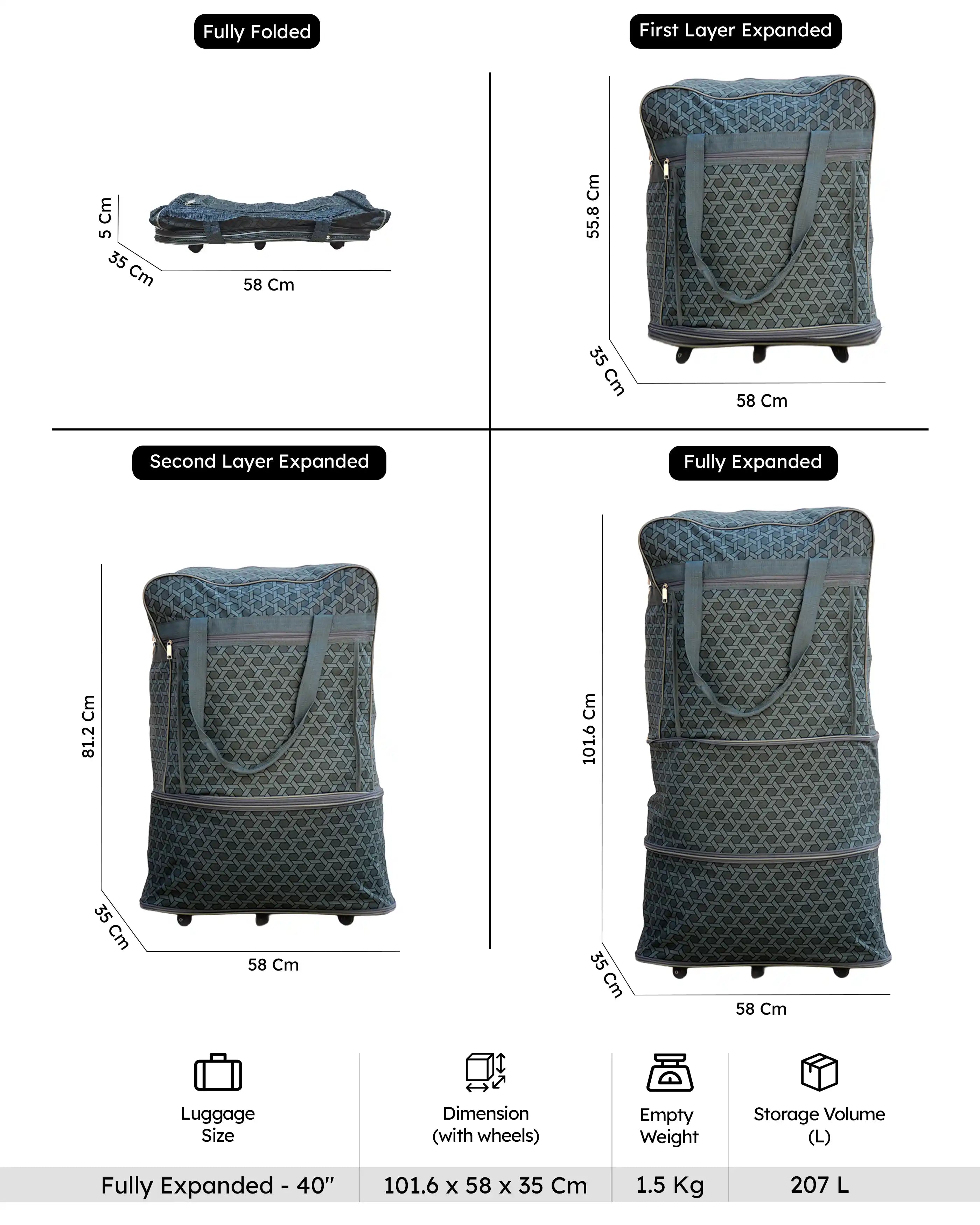 Expandable Foldable Lightweight Travel Duffel Mesh Wheel Bag | Rolling Storage Bag