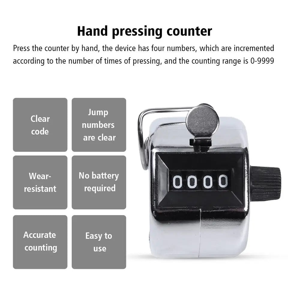 Metal Handheld Tally Counter With Finger Ring | 4 Gigit Manual Clicker Counter