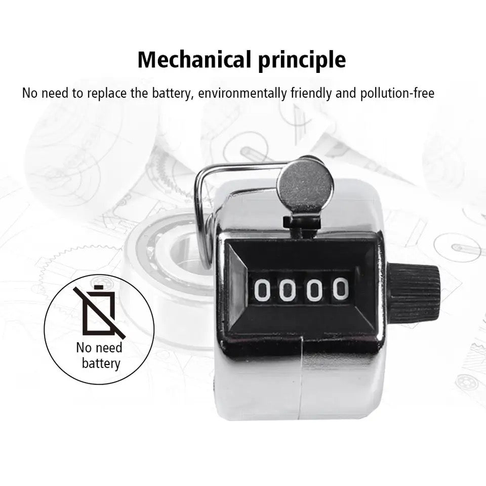 Metal Handheld Tally Counter With Finger Ring | 4 Gigit Manual Clicker Counter