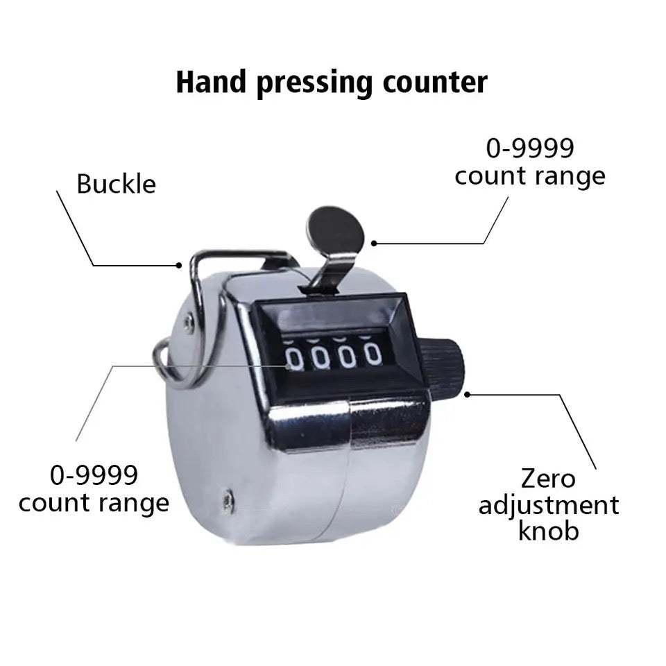 Metal Handheld Tally Counter With Finger Ring | 4 Gigit Manual Clicker Counter