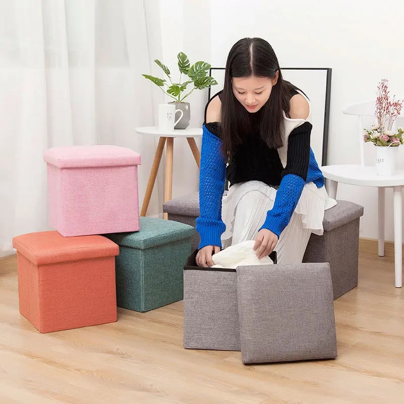 Mini Foldable Storage Box | Fabric and Durable Stool for Home Organization