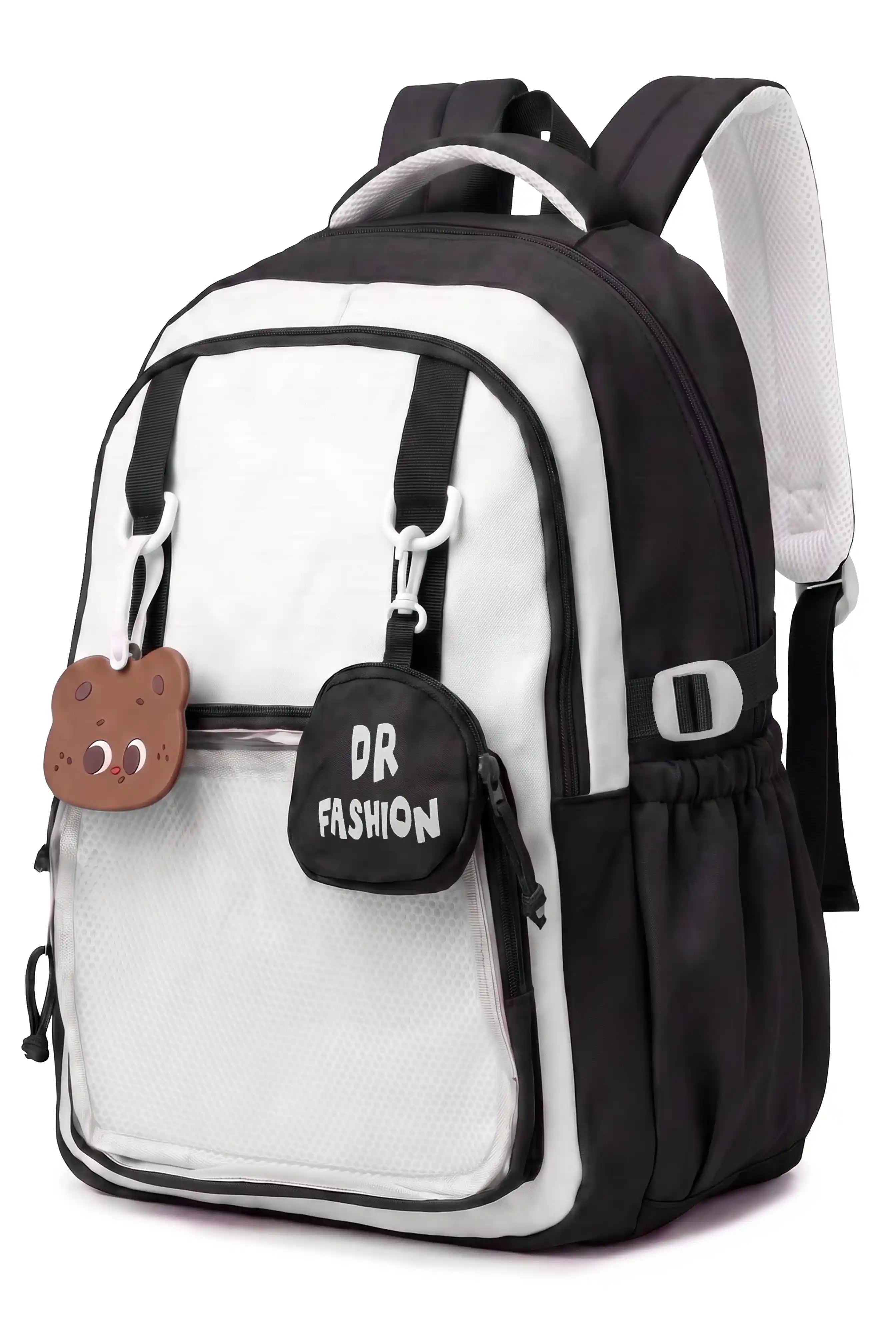 17 Inch Cute Mocha Duo School Outdoor Lightweight Backpack With Favorite Anime Badges Attached