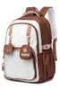 17 Inch Cute Mocha Duo School Outdoor Lightweight Backpack With Favorite Anime Badges Attached