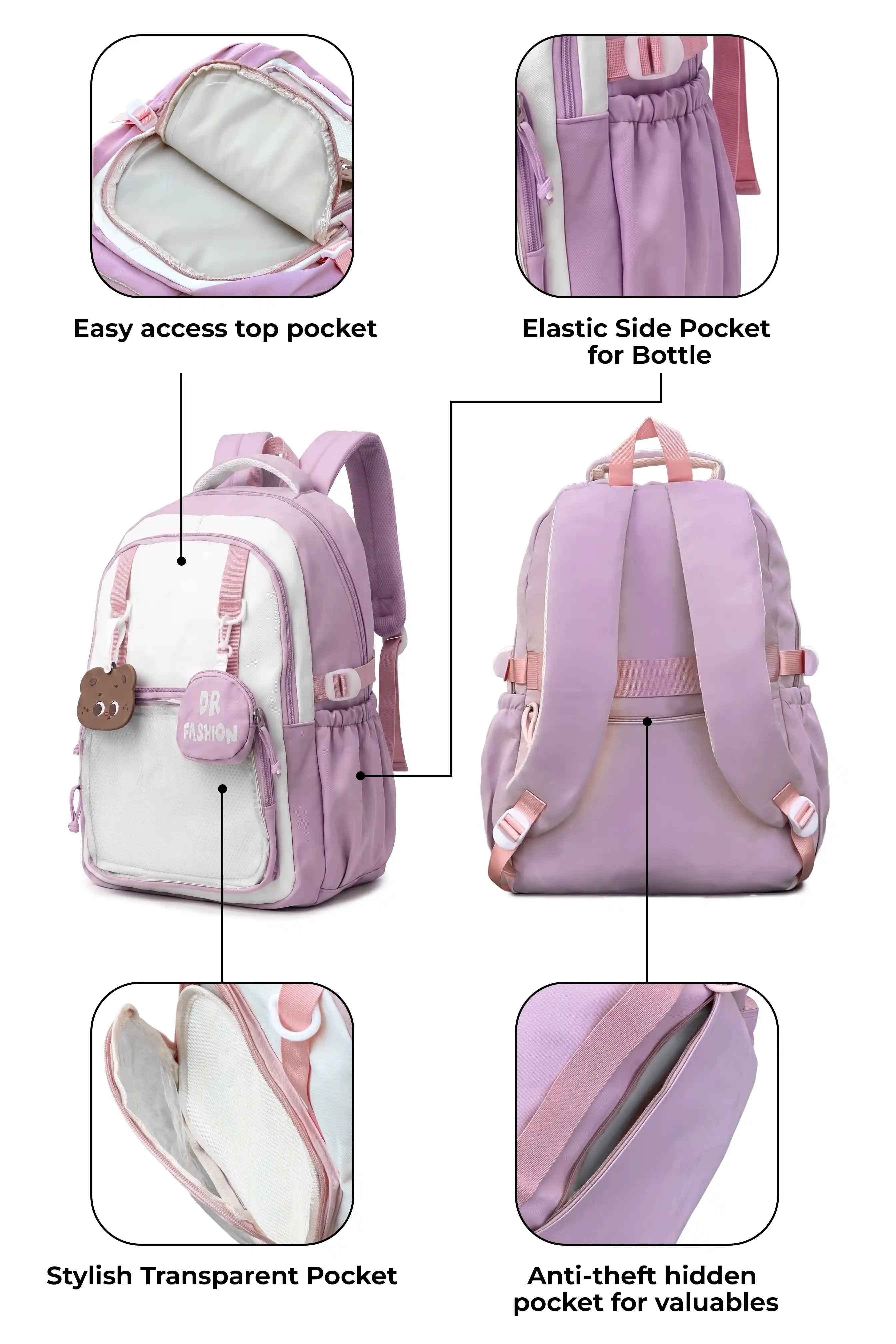 17 Inch Cute Mocha Duo School Outdoor Lightweight Backpack With Favorite Anime Badges Attached