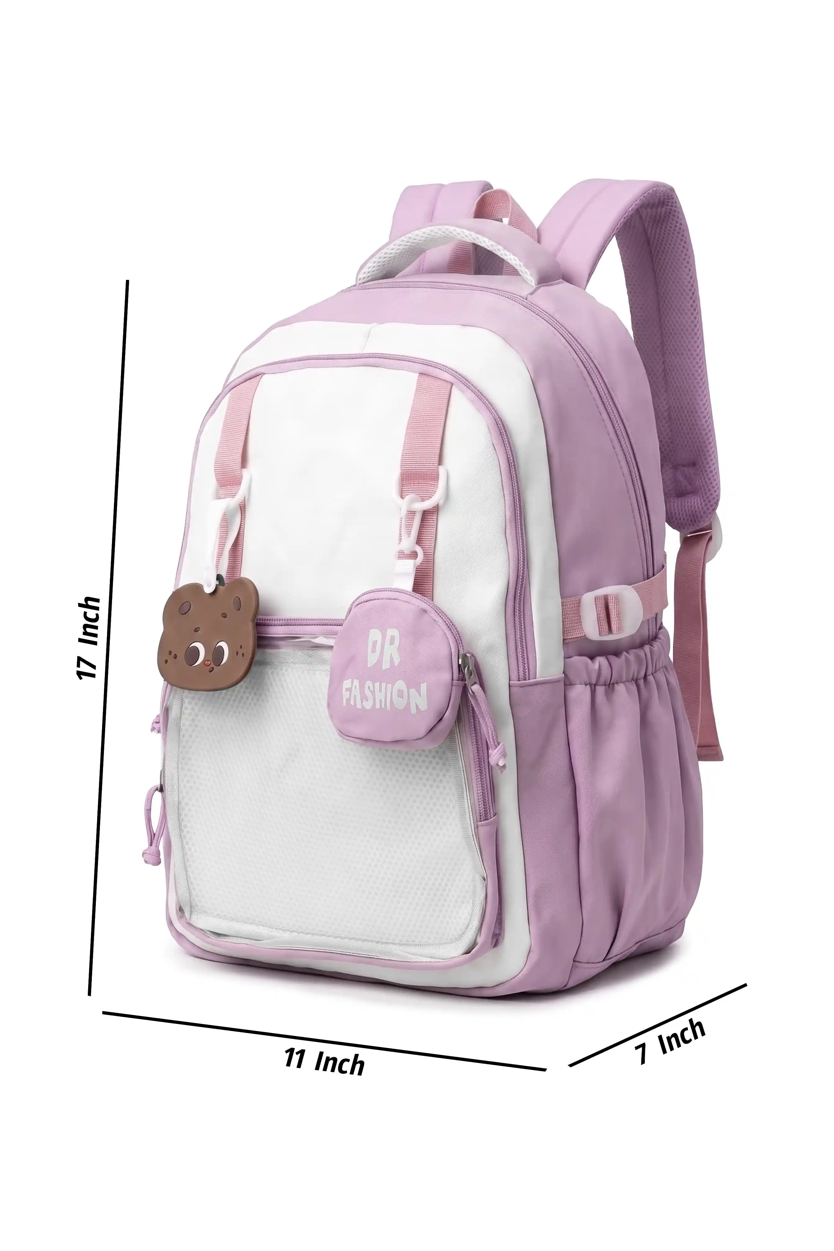 17 Inch Cute Mocha Duo School Outdoor Lightweight Backpack With Favorite Anime Badges Attached