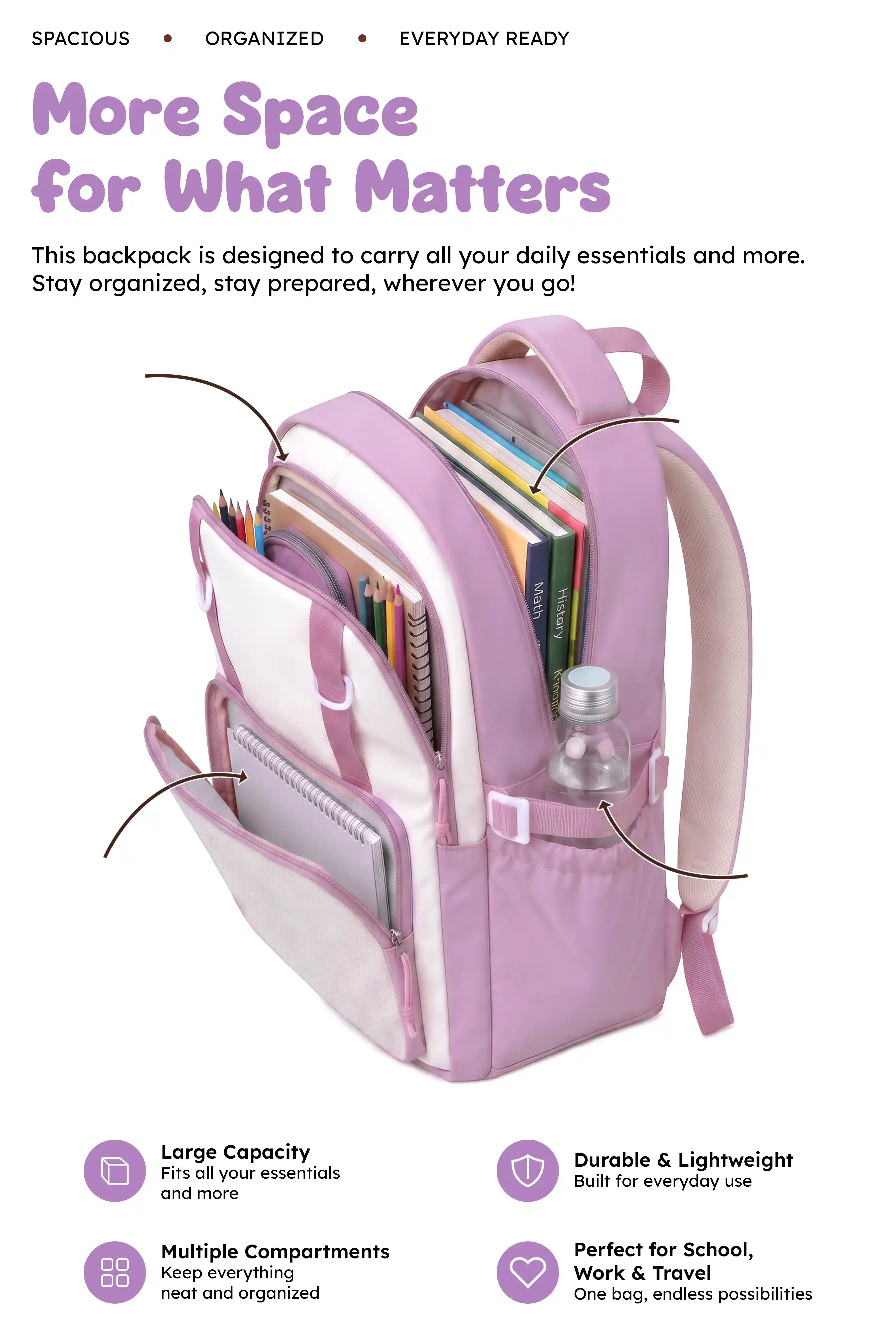 17 Inch Cute Mocha Duo School Outdoor Lightweight Backpack With Favorite Anime Badges Attached