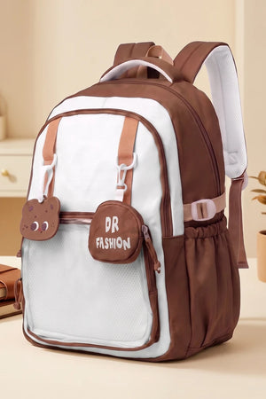 17 Inch Cute Mocha Duo School Outdoor Lightweight Backpack With Favorite Anime Badges Attached