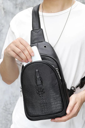 Multi-function Men's Chest Bag | Crocodile Embossed Cross Body Chest Bag