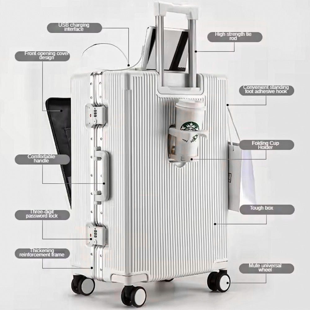 Multifunctional Front Opening Aluminum Frame Luggage | High-End New Business Cabin Suitcase