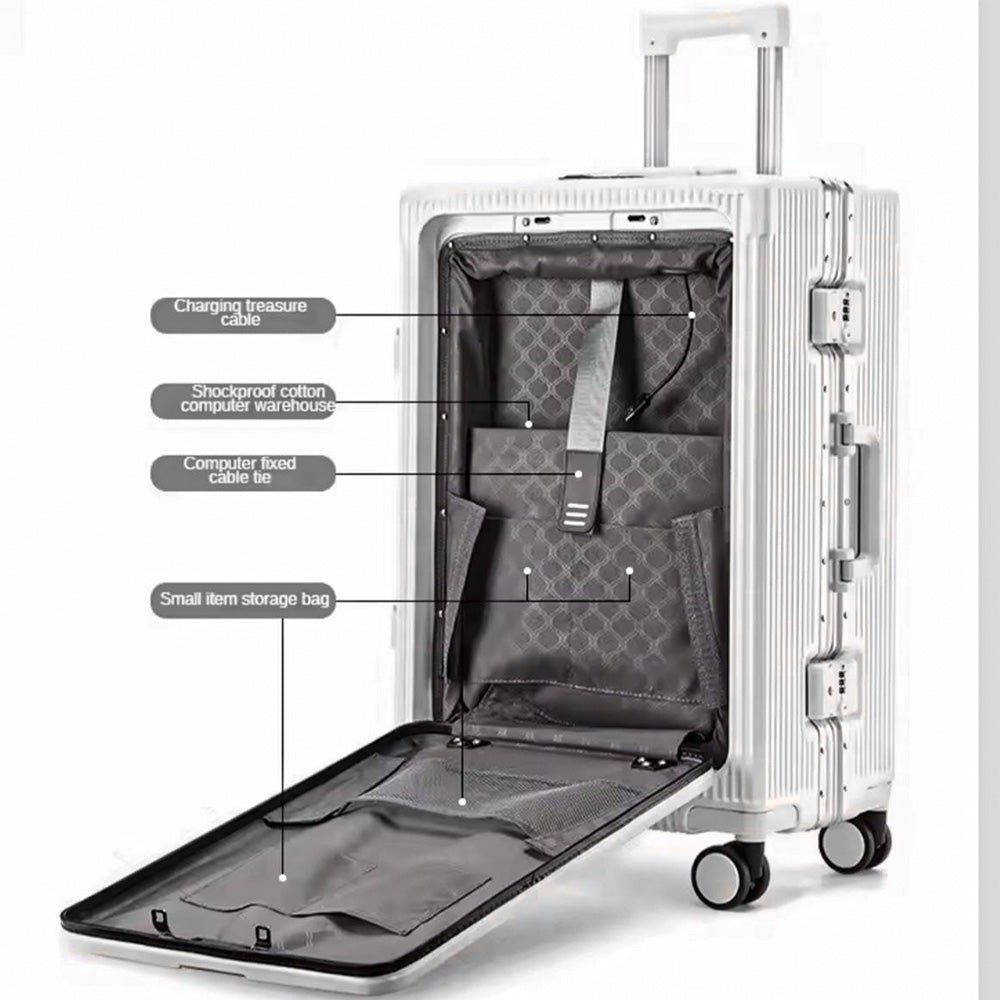 Multifunctional Front Opening Aluminum Frame Luggage | High-End New Business Cabin Suitcase