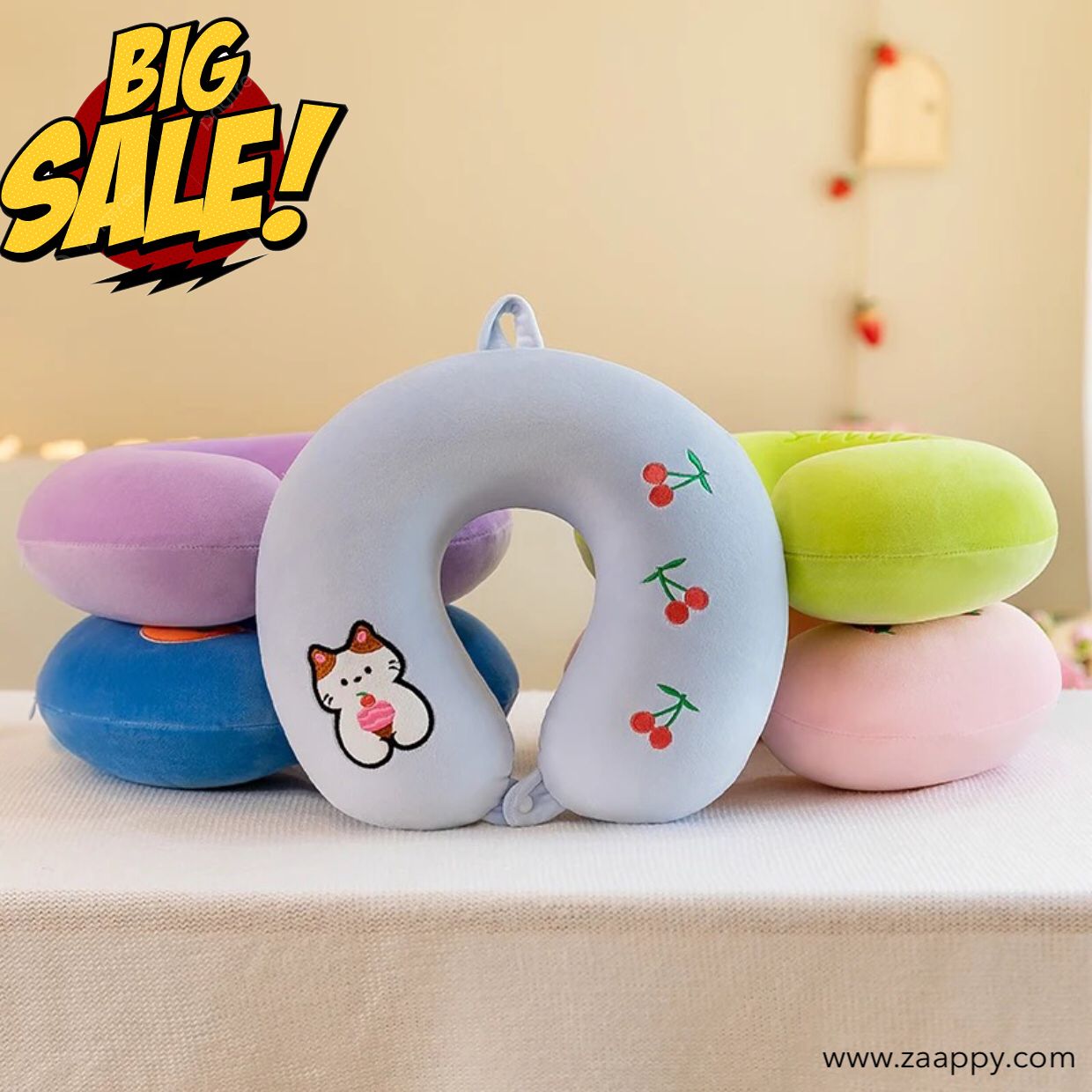 Soft Memory Form Neck Pillow and Sleeping Eye Mask For Travel Purpose | Cute Fruit Printed
