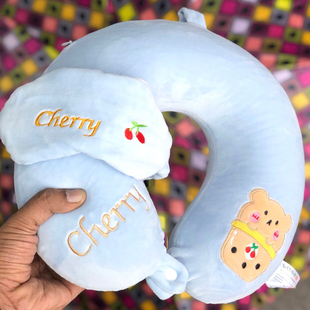 Soft Memory Form Neck Pillow and Sleeping Eye Mask For Travel Purpose | Cute Fruit Printed