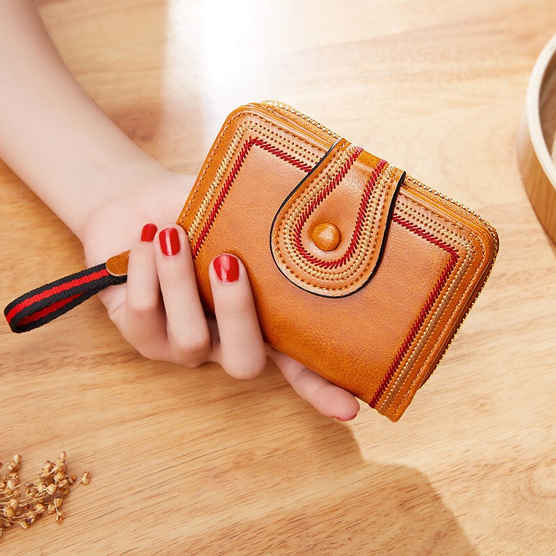 Oil Wax Small Women Wallet | PU Leather Ladies Card Holder Purse