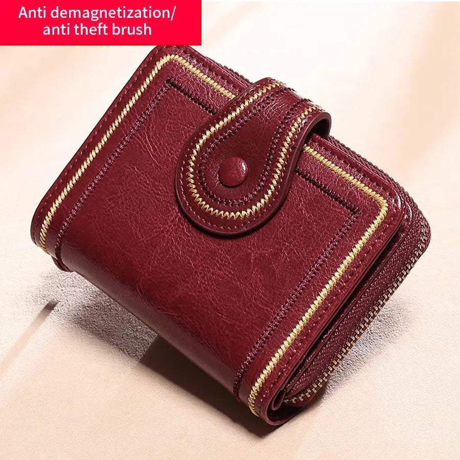 Oil Wax Small Women Wallet | PU Leather Ladies Card Holder Purse