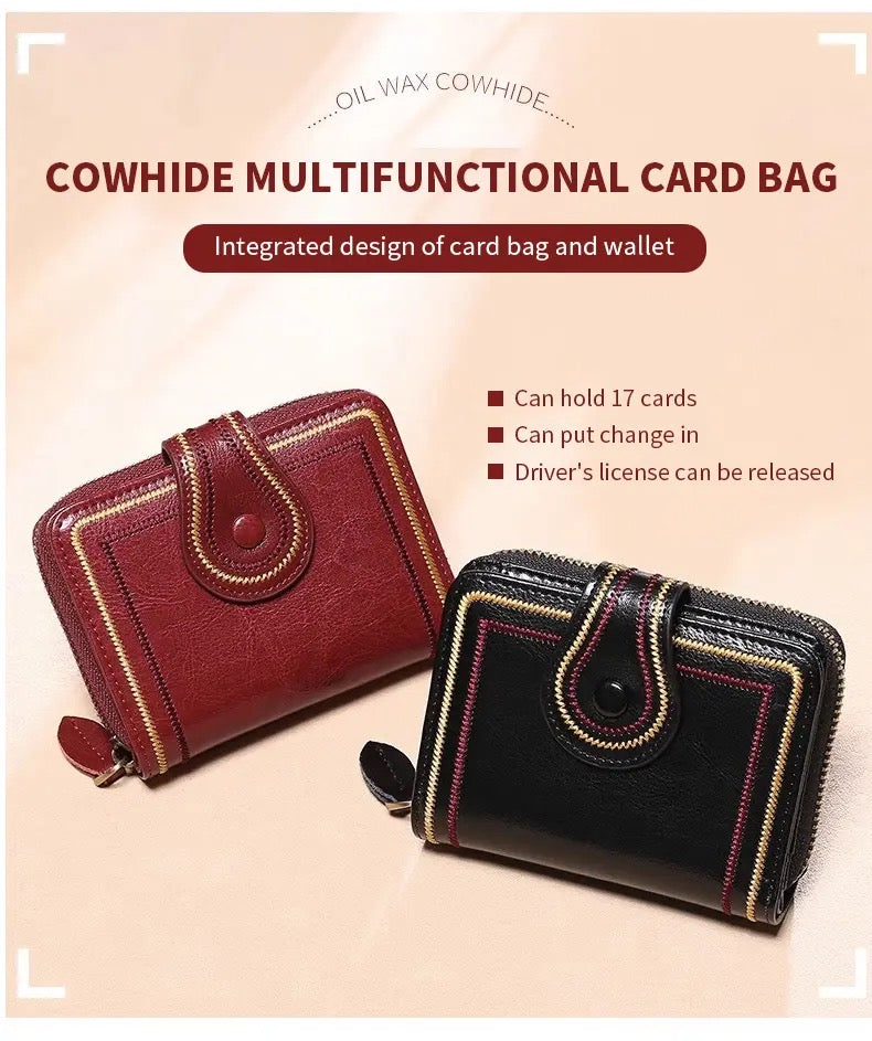 Oil Wax Small Women Wallet | PU Leather Ladies Card Holder Purse