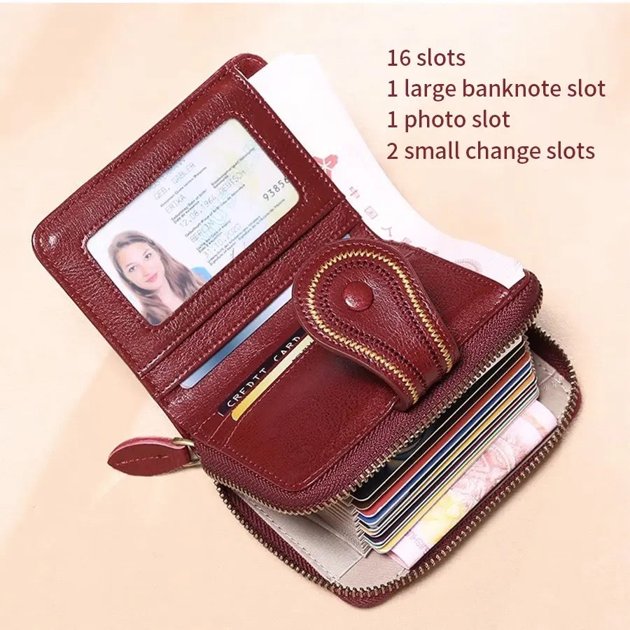 Oil Wax Small Women Wallet | PU Leather Ladies Card Holder Purse