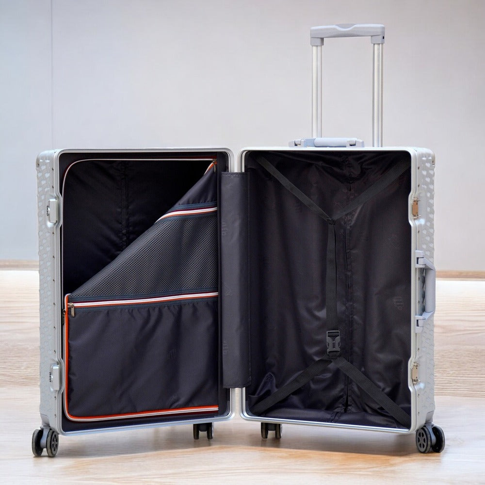 20" Silver Aluminium Framed 3D Diamond Hard Shell Without Zipper Carry On TSA Luggage