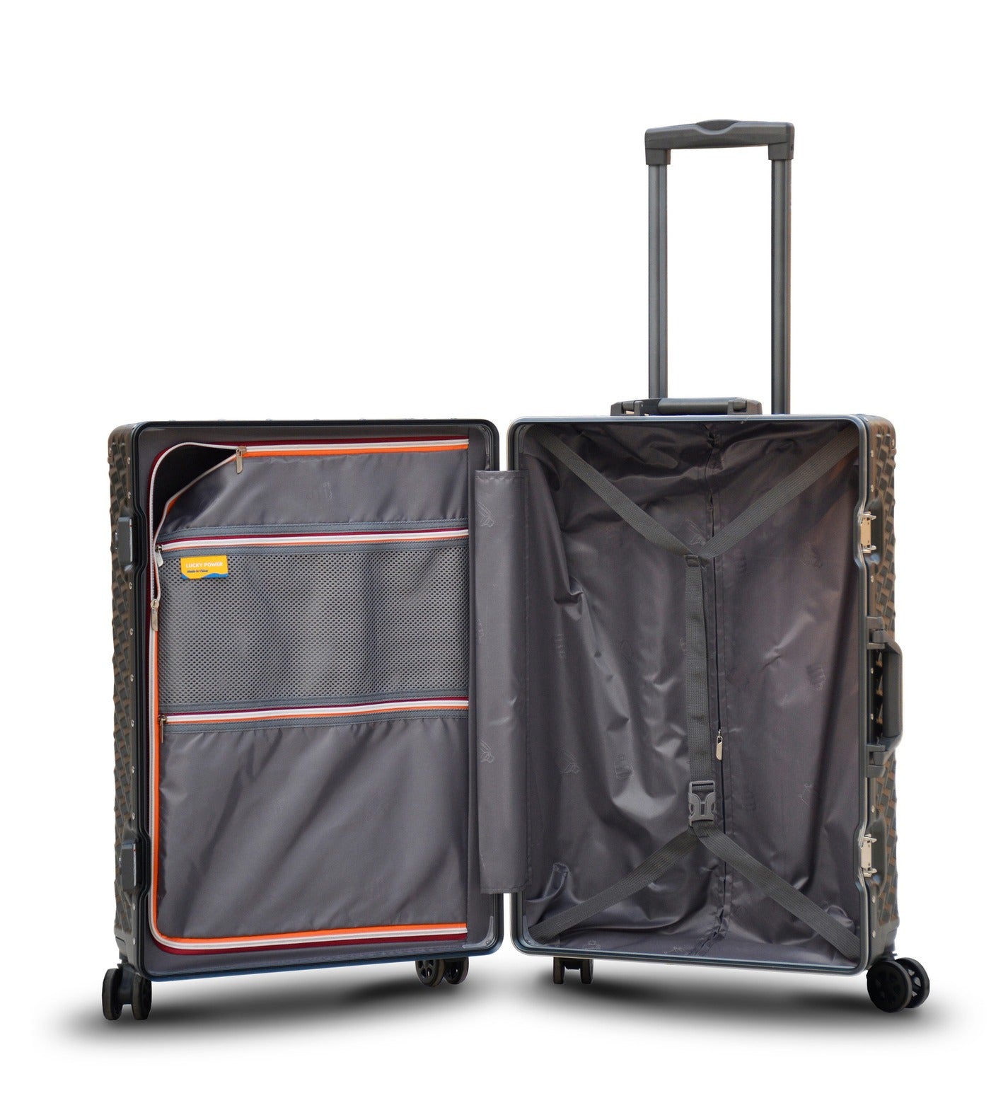 3 Piece Set 20" 24" 28 Inches Grey Aluminium Framed 3D Diamond Hard Shell Without Zipper TSA Luggage Bag