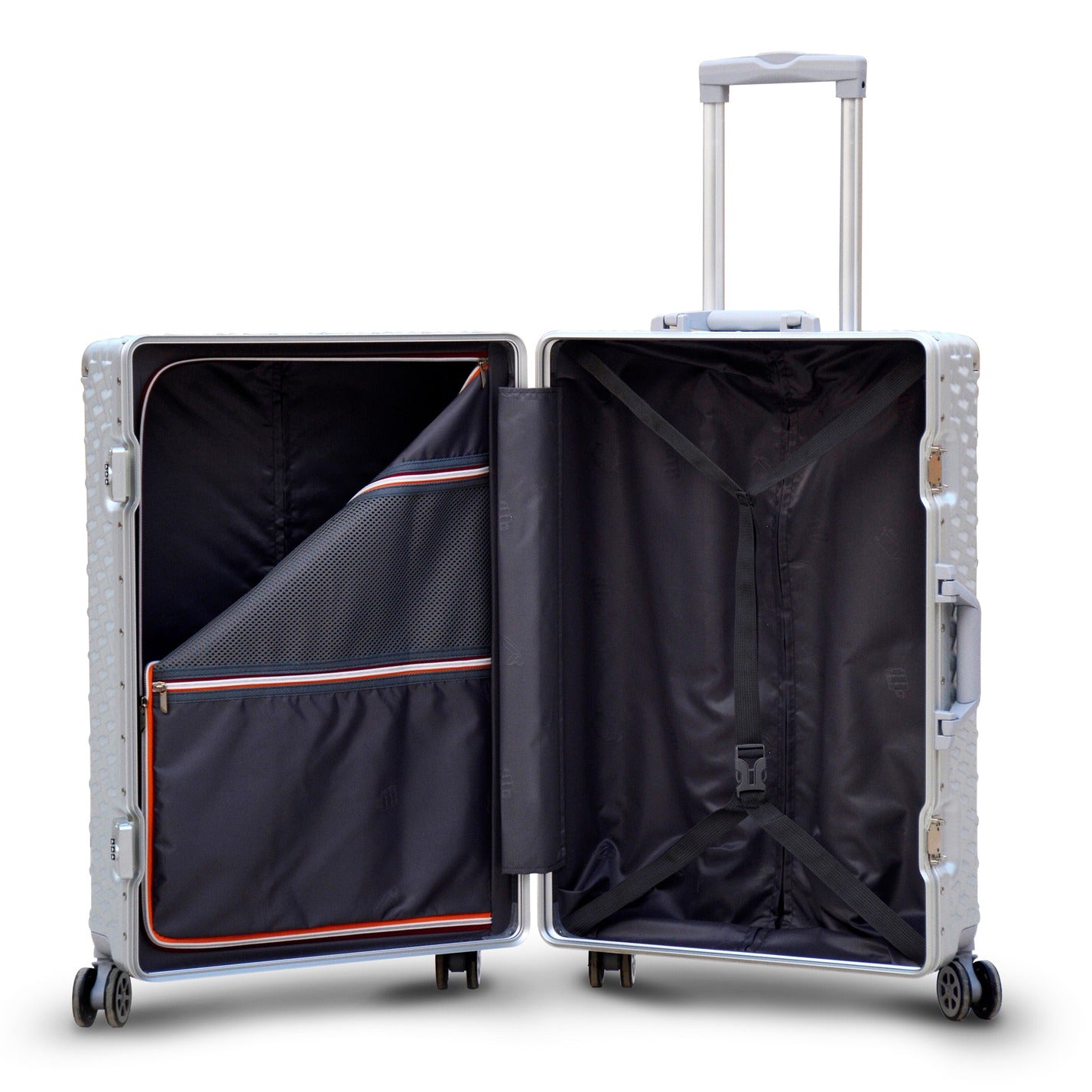 20" Silver Colour Aluminium Framed 3D Diamond Hard Shell Without Zipper Carry On TSA Luggage