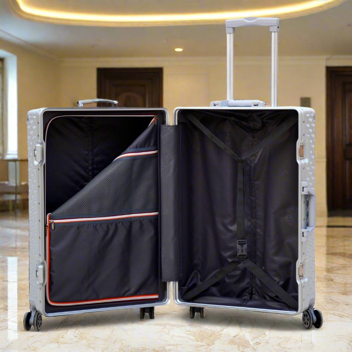 3 Piece Set 20" 24" 28 Inches Silver Aluminium Framed 3D Diamond Hard Shell without Zipper TSA Luggage