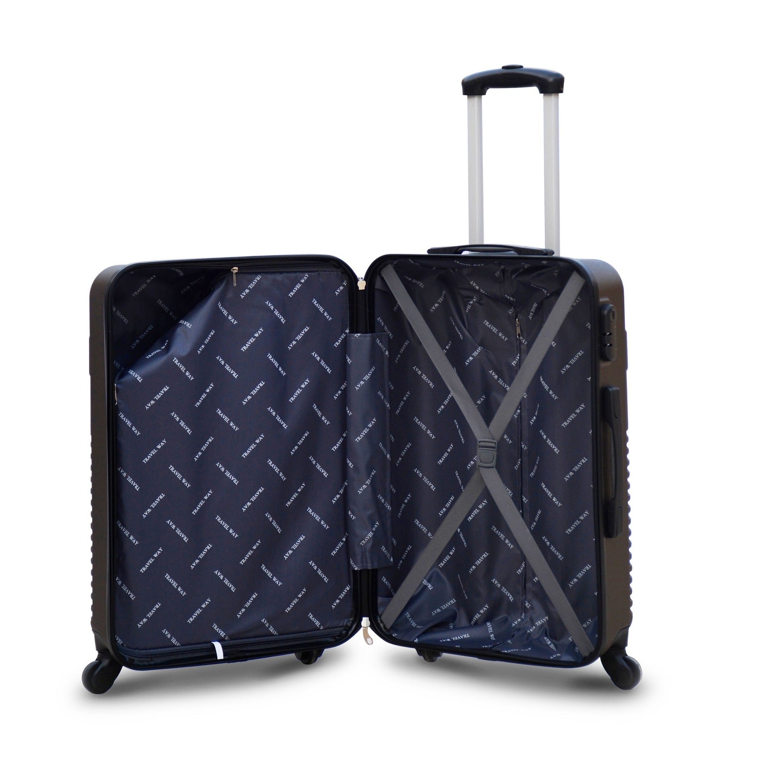 3 Piece Set  20" 24" 28 Inches Dark Grey Zig Zag ABS Lightweight Luggage Bag With Double Spinner Wheel