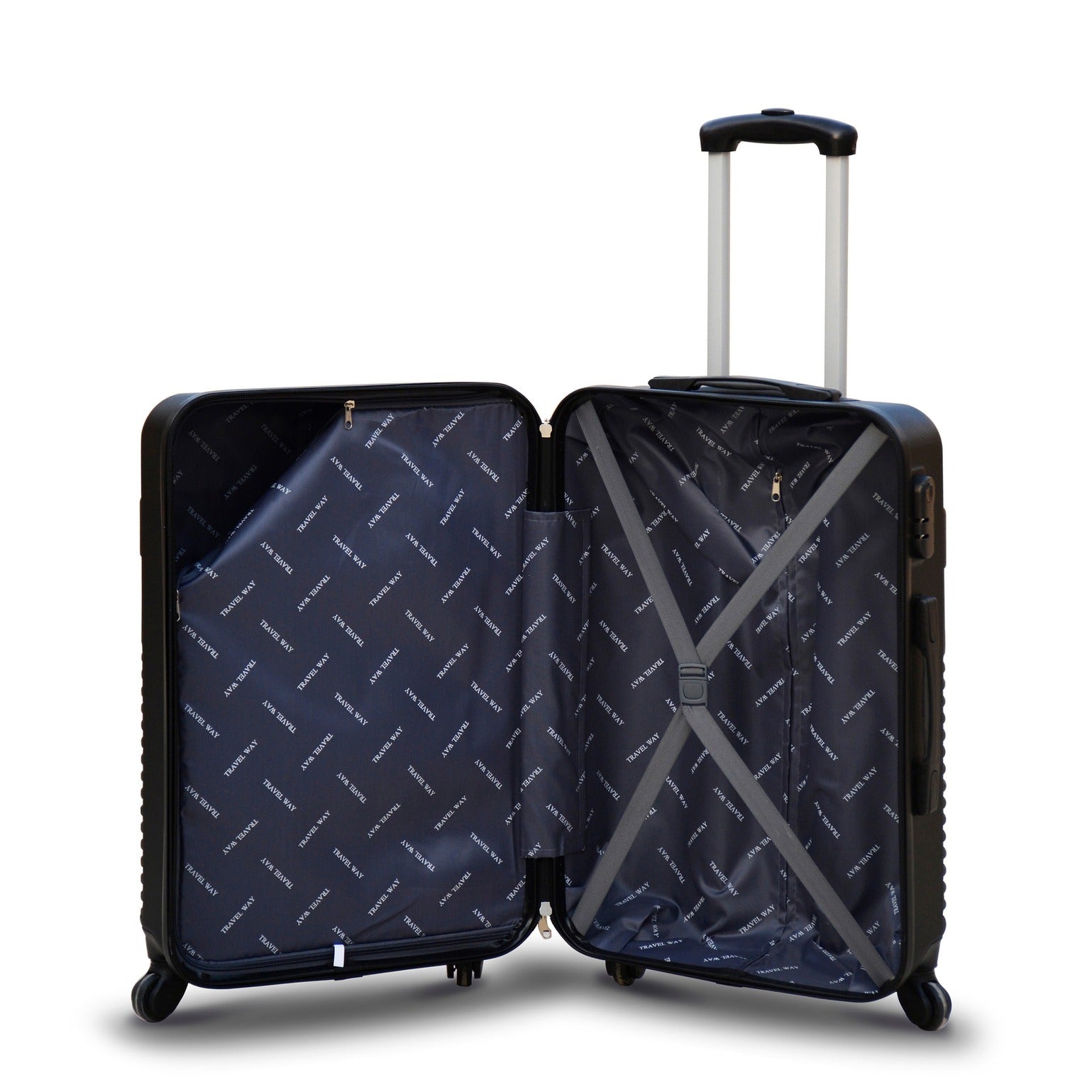 3 Piece Set 20" 24" 28 Inches Black Zig Zag ABS Lightweight Luggage Bag With Double Spinner Wheel