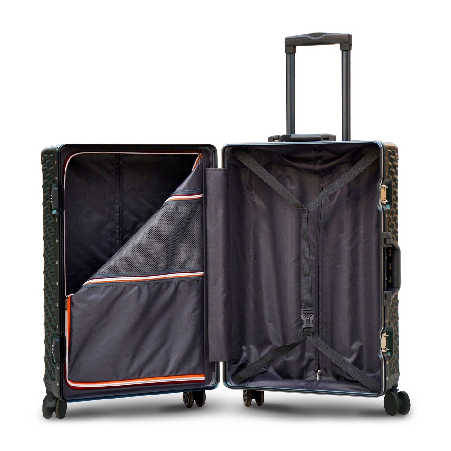 3 Piece Set 20" 24" 28 Inches Green Aluminium Framed 3D Diamond Hard Shell Without Zipper TSA Luggage