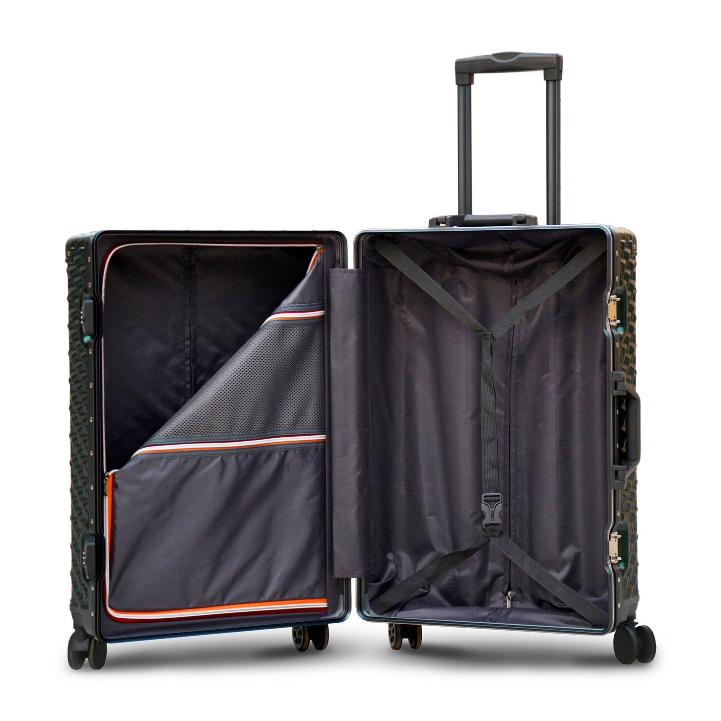 3 Piece Set 20" 24" 28 Inches Green Colour Aluminium Framed 3D Diamond ABS Hard Shell Without Zipper Luggage Zaappy.com