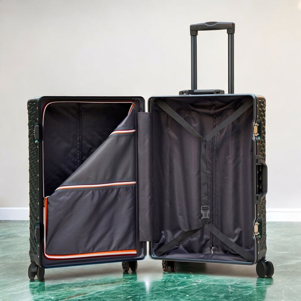 3 Piece Set 20" 24" 28 Inches Green Aluminium Framed 3D Diamond Hard Shell Without Zipper TSA Luggage