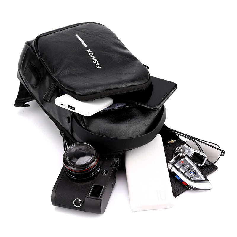 Anti Theft Shoulder Crossbody Backpack With USB Charging Port | Hiking PU Chest Bag