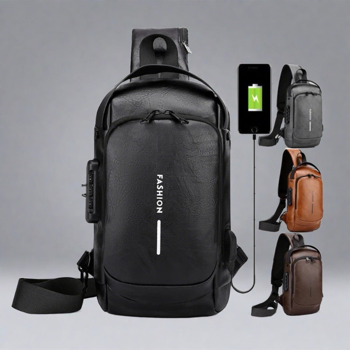 Anti Theft Shoulder Crossbody Backpack With USB Charging Port | Hiking PU Chest Bag