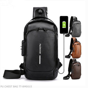 Anti Theft Shoulder Crossbody Backpack With USB Charging Port | Hiking PU Chest Bag