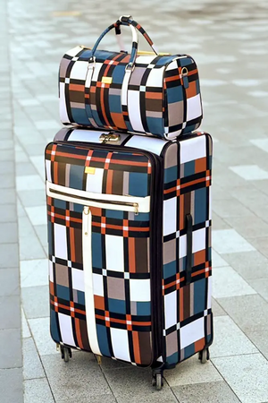 PU Check Type 40 Kg 4 Wheel Luggage Bag With Beauty Case Combo Set