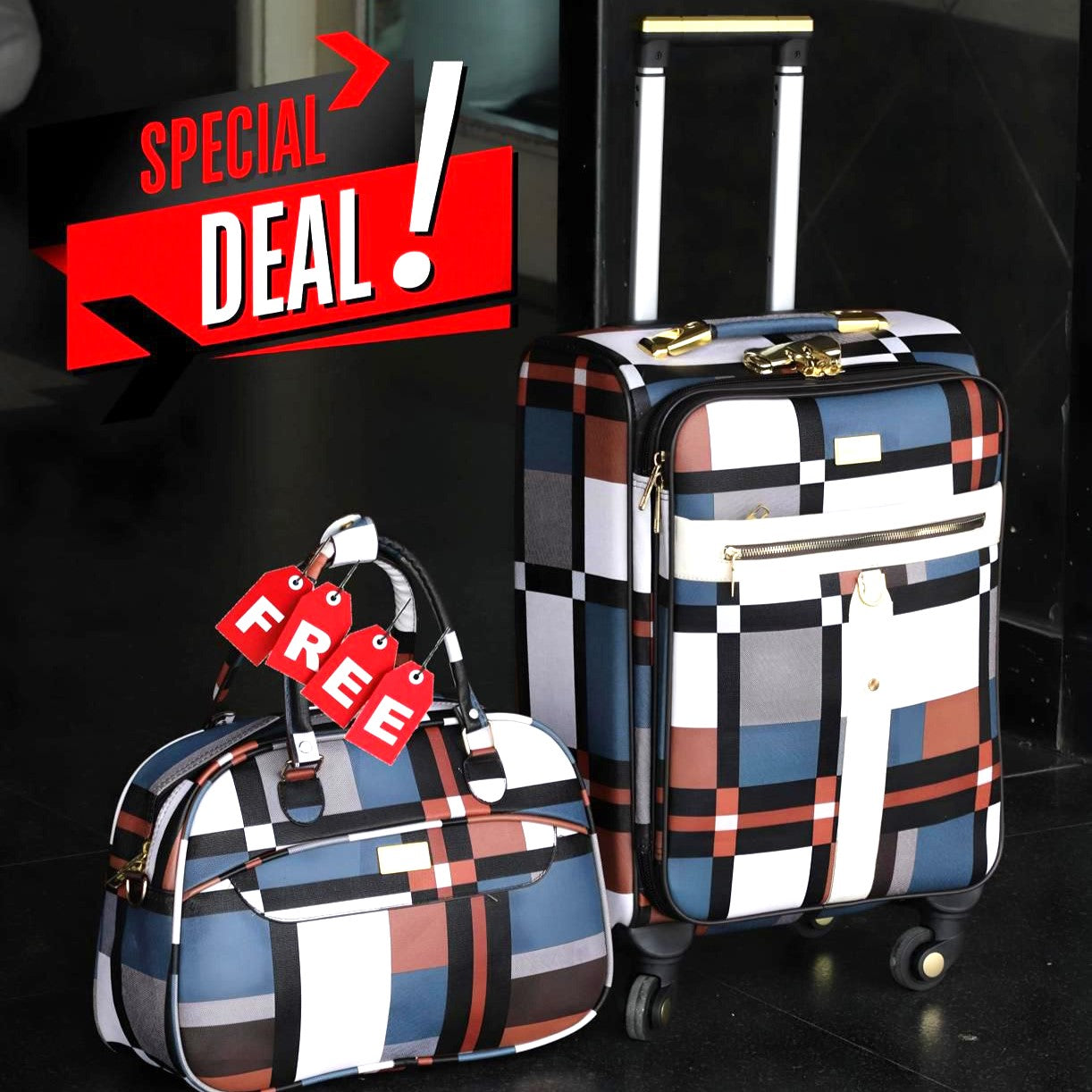 20" PU Check Type Soft Material Cabin Size Luggage Bag | Get Beauty Case Combo Gift | 7-10 Kg Capacity