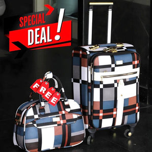 20 Inch PU Check Type Soft Material Cabin Size Luggage Bag | Get Beauty Case Combo Gift | 7-10 Kg Capacity