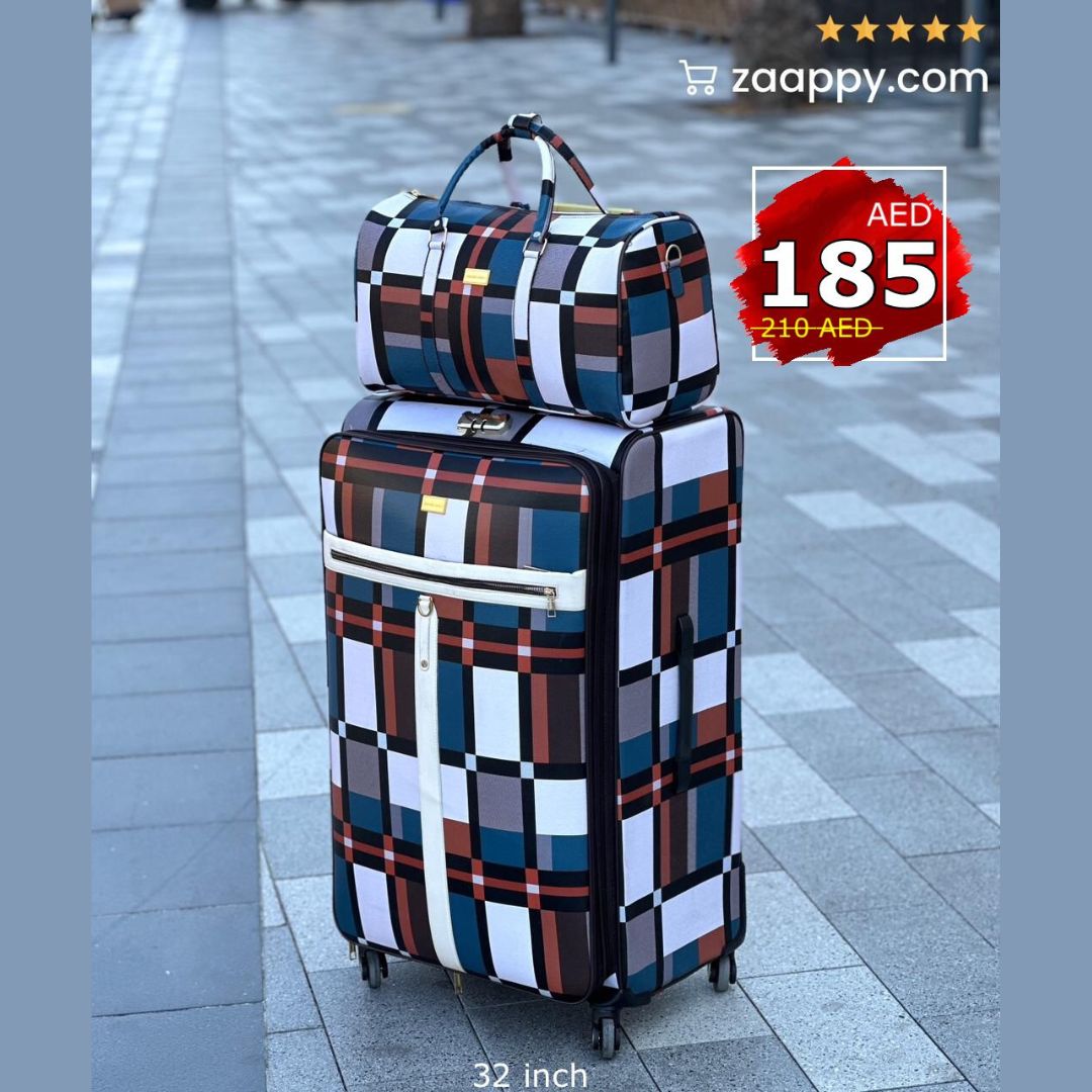 PU Check Type 40 Kg 4 Wheel Luggage Bag With Beauty Case Combo Set ...