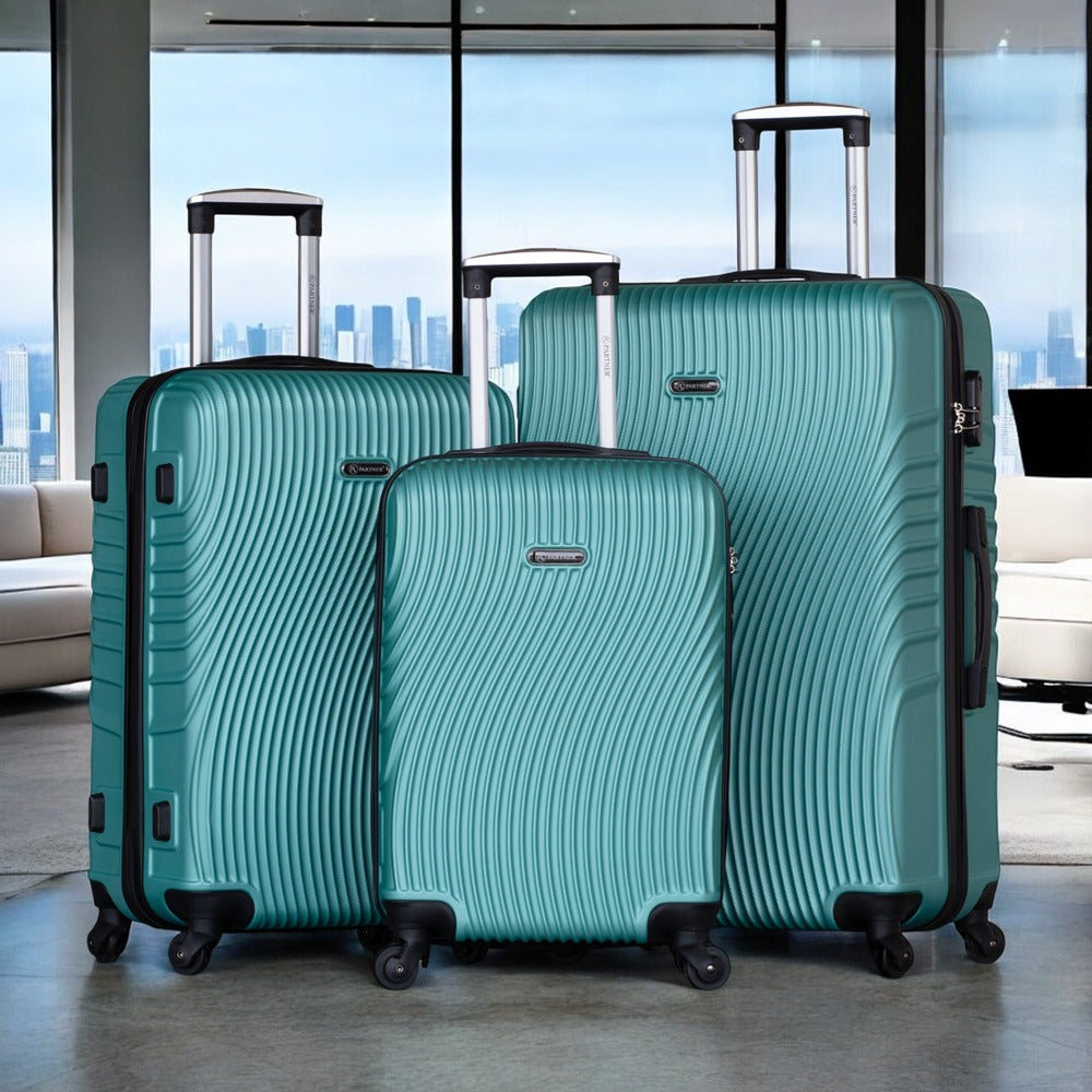 Partner Aqua Wave ABS Lightweight Hard Case Trolley Luggage with Spinner Wheels | 3 Pcs Set 20" 24" 28" Inches