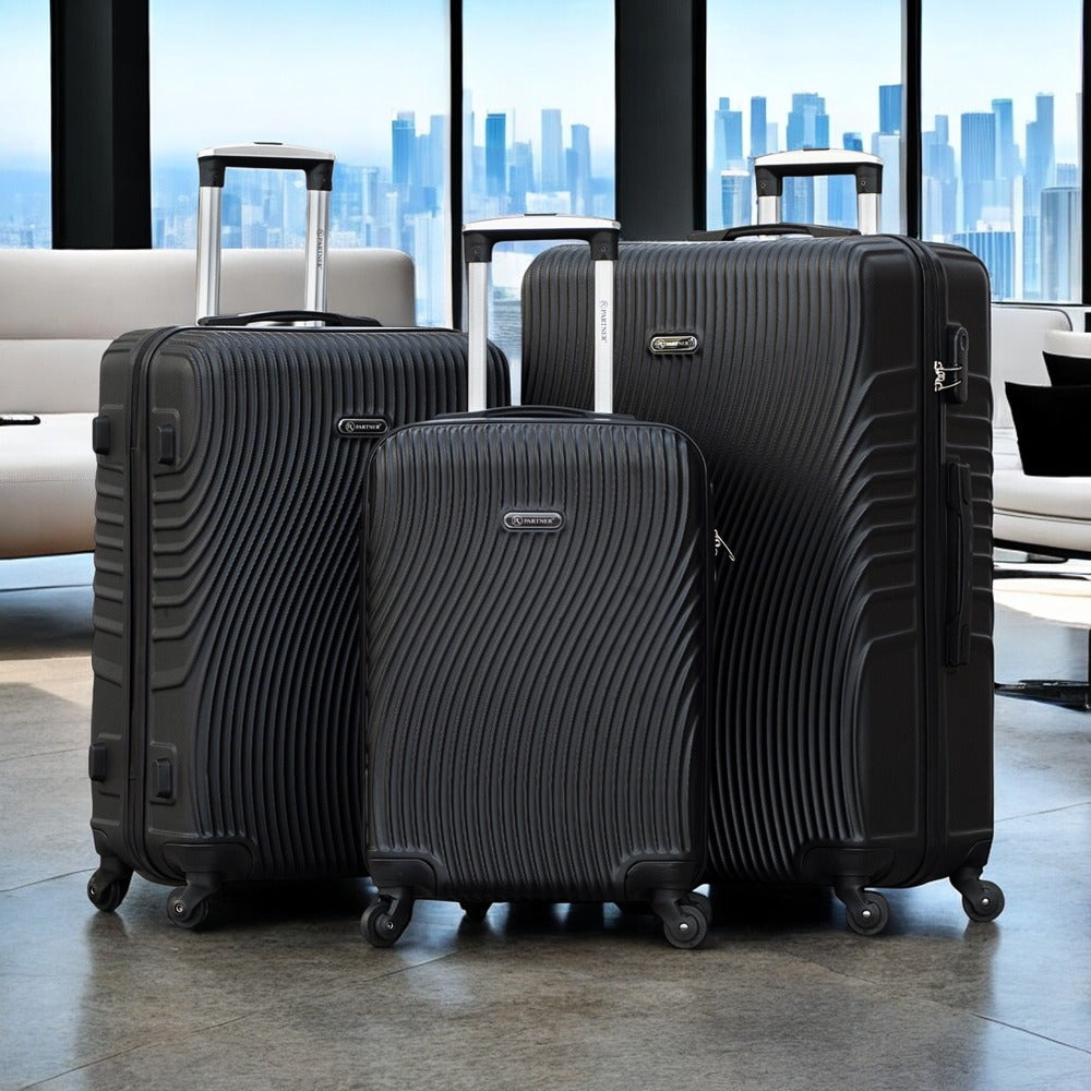 Partner Aqua Wave ABS Lightweight Hard Case Trolley Luggage with Spinner Wheels | 3 Pcs Set 20" 24" 28" Inches