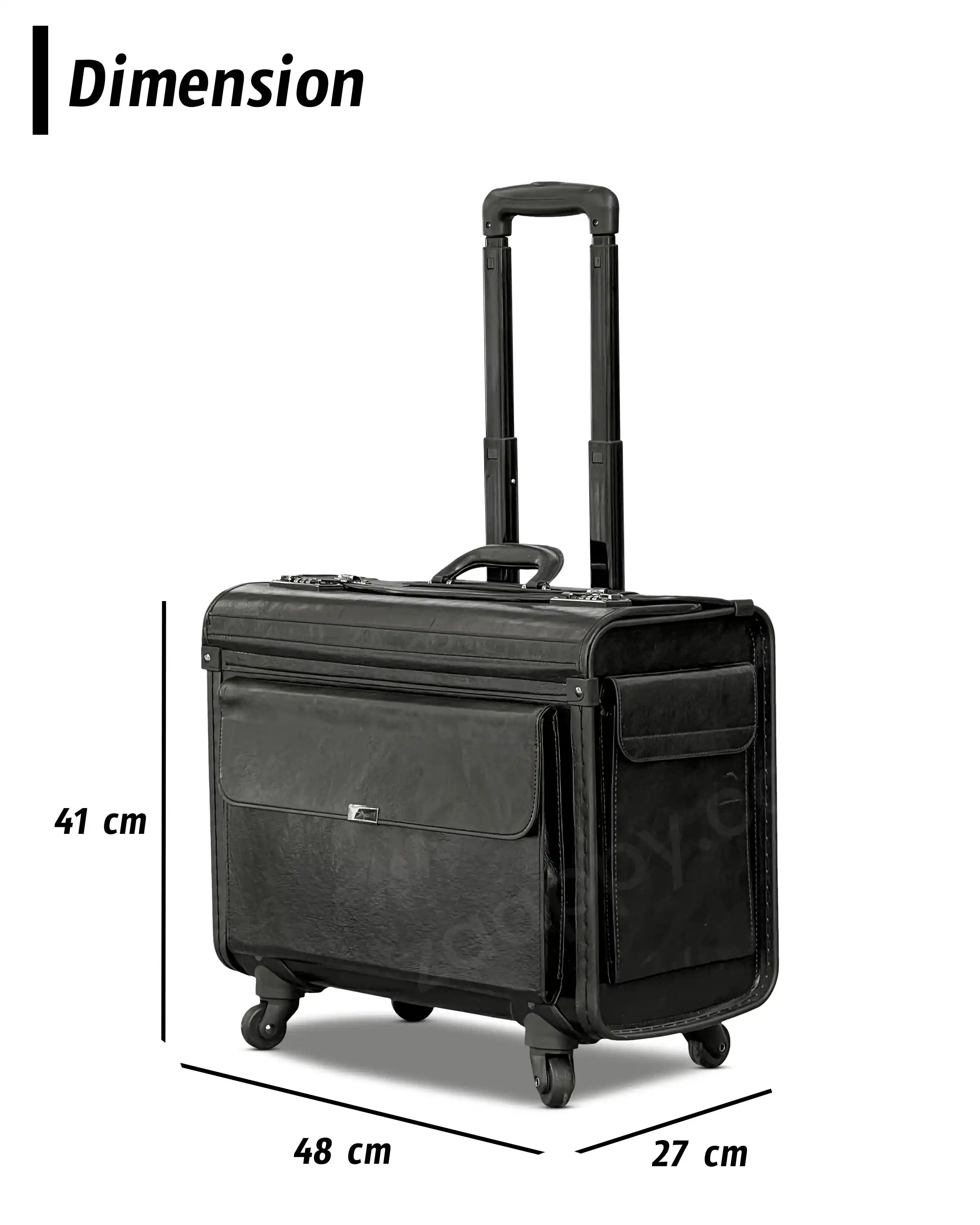 Premium PU Leather Pilot Carry On Luggage, Lightweight Suitcase with Spinner Wheels