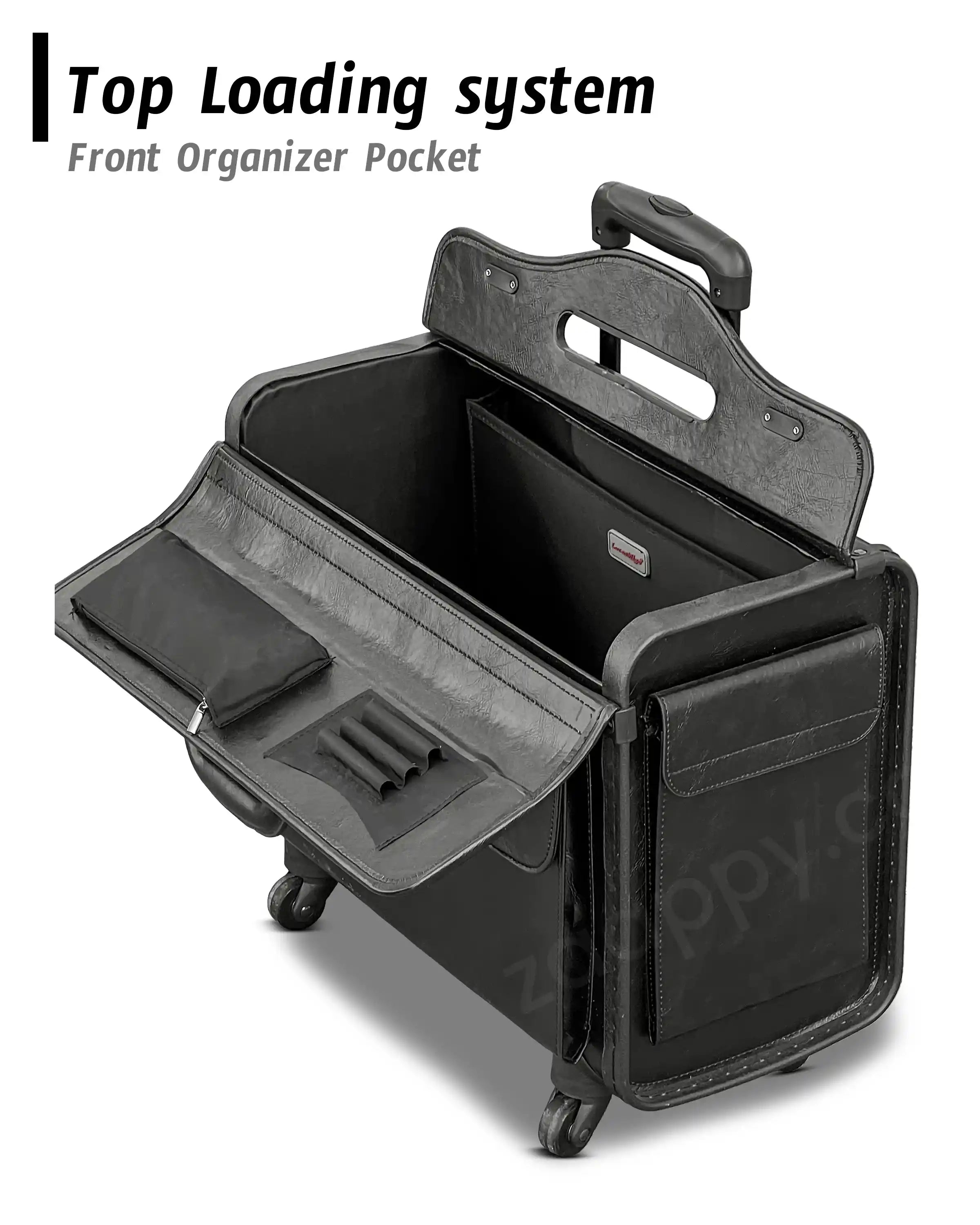 Premium PU Leather Pilot Carry On Luggage, Lightweight Suitcase with Spinner Wheels