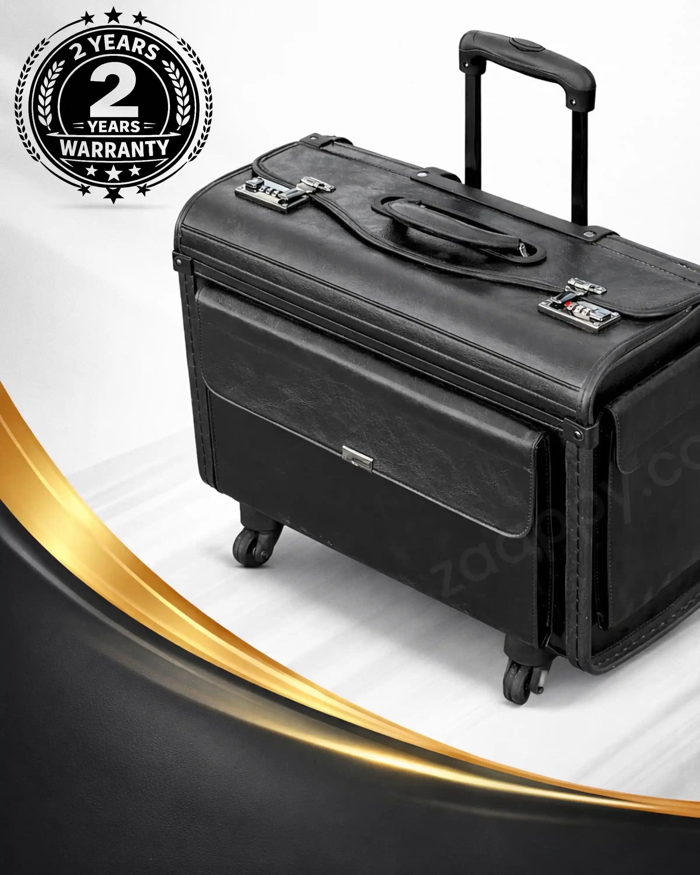 Premium PU Leather Pilot Carry On Luggage, Lightweight Suitcase with Spinner Wheels