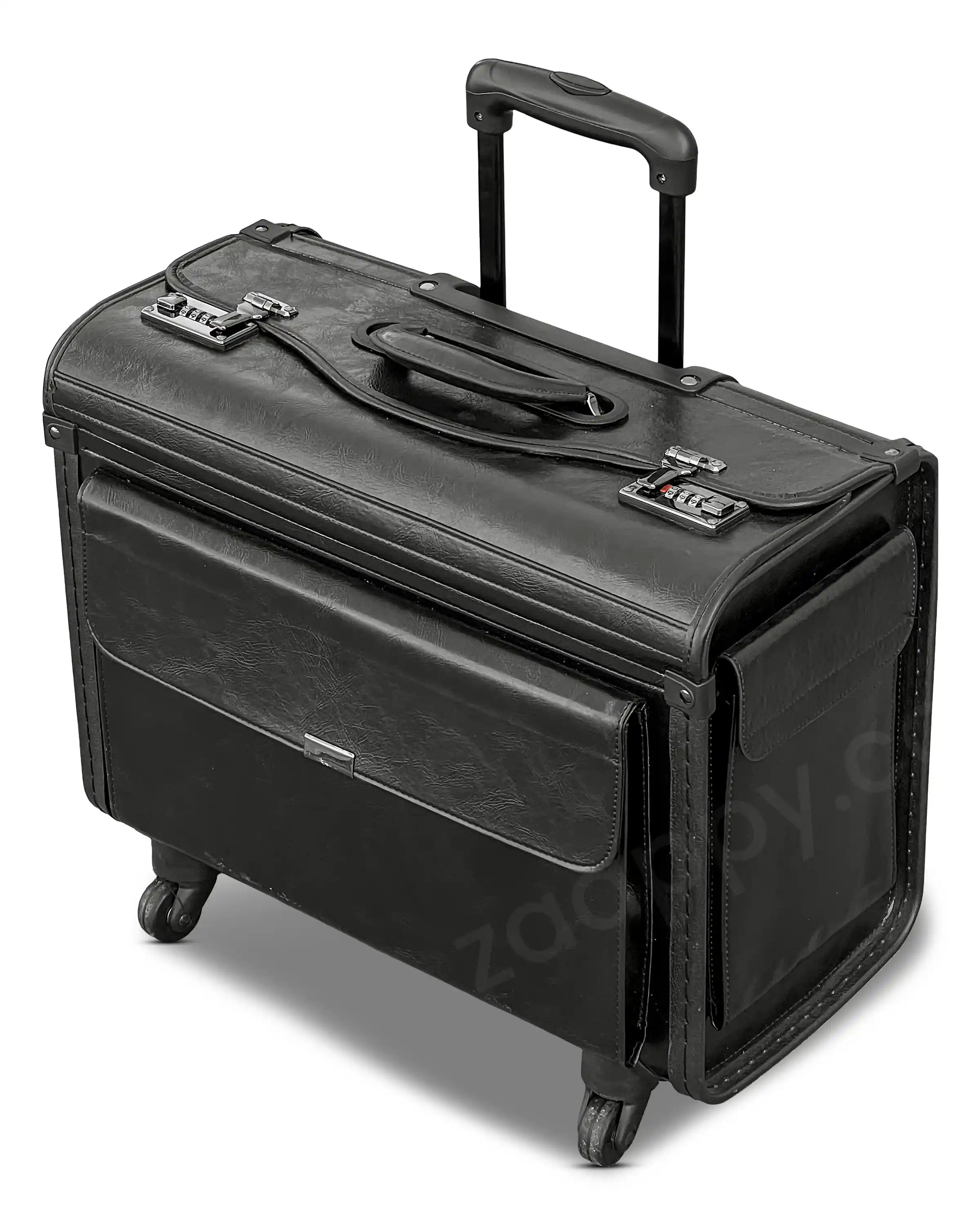Premium PU Leather Pilot Carry On Luggage, Lightweight Suitcase with Spinner Wheels
