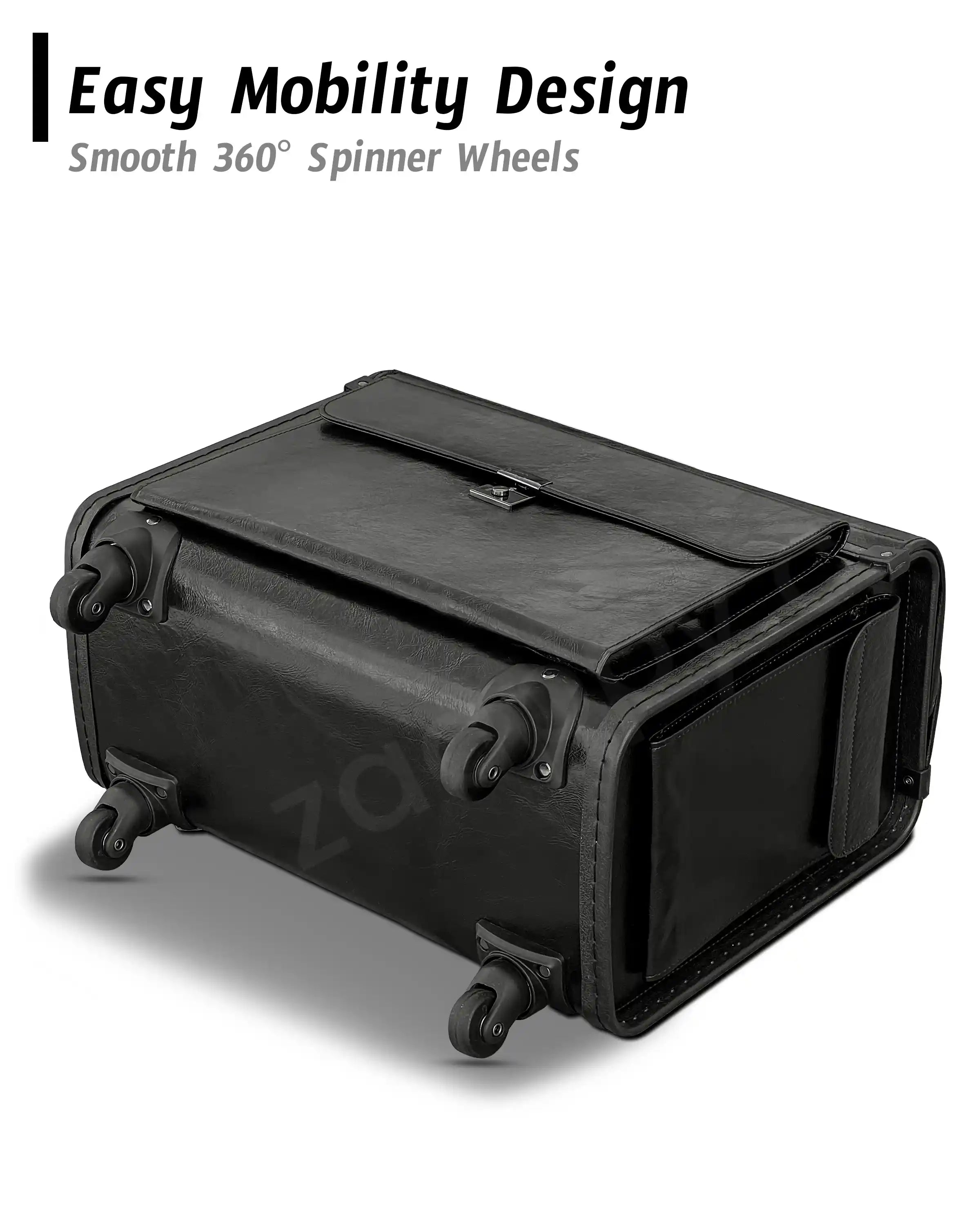 Premium PU Leather Pilot Carry On Luggage, Lightweight Suitcase with Spinner Wheels