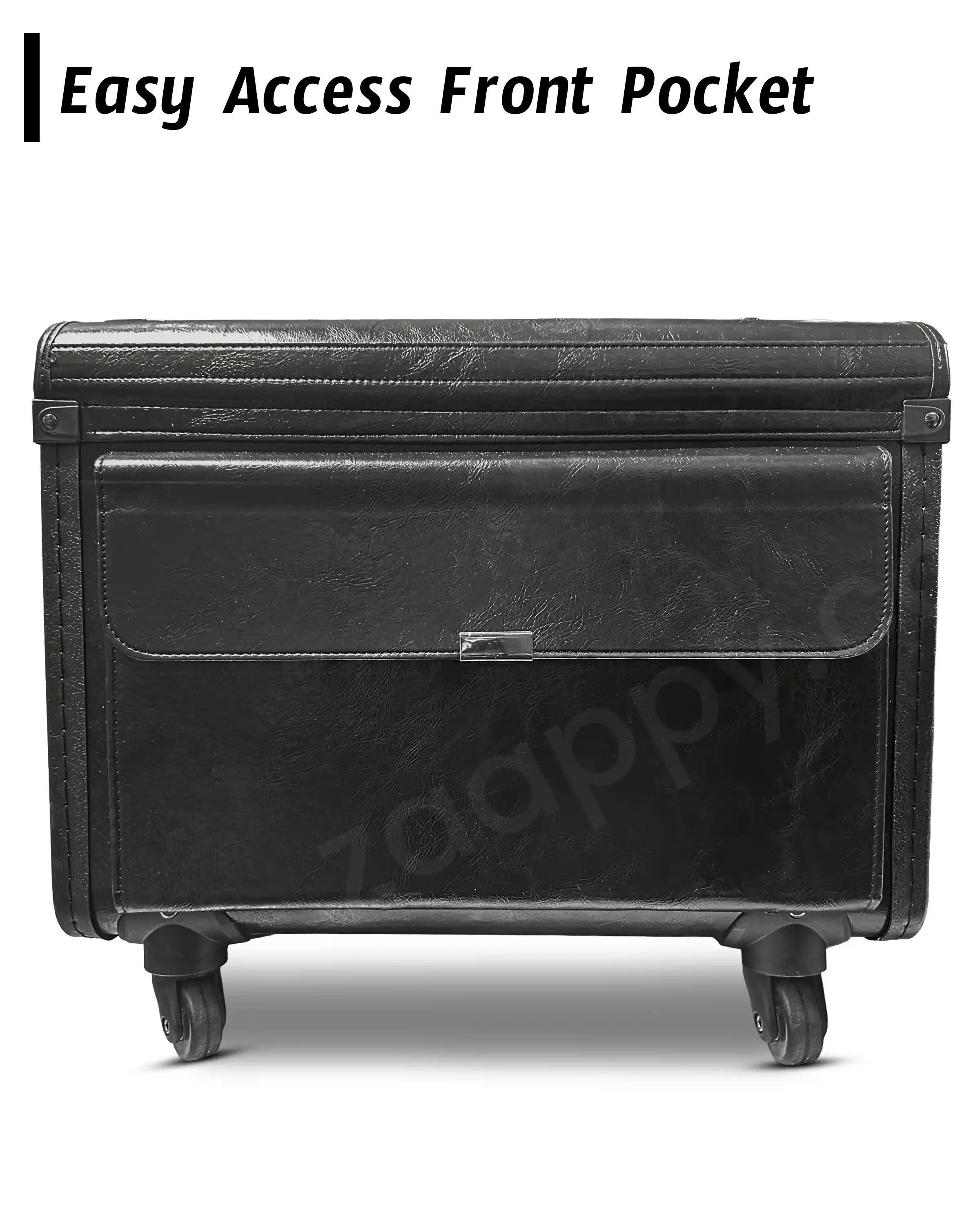 Premium PU Leather Pilot Carry On Luggage, Lightweight Suitcase with Spinner Wheels